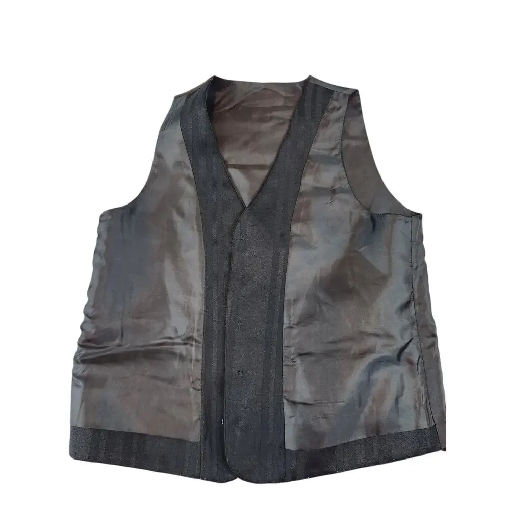 Tessori Milan Italy boys sz 8 black vest formal‎ vertical strip pattern button